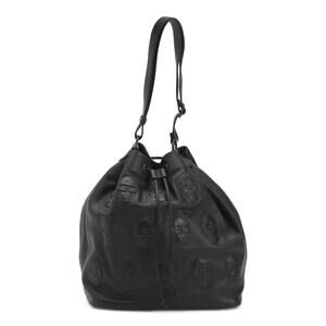 IO PELLE Made In Italy Leather Multi-skull Bucket Bag EMBOSSED SKULLS Black